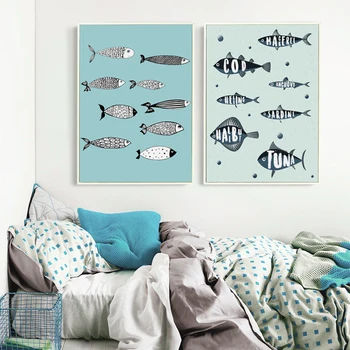 07G Nordic Pește Simplu Canvas A4 A3 Panza Pictura Arta de Imprimare Imagine Poster de Perete Birou Murală Portret Living Decor Acasă