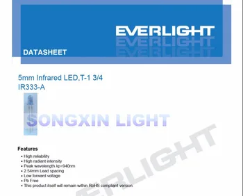 100buc EVERLIGHT IR333-UN 5MM 940NM Infraroșu LED 5mm LED-uri Infrarosu T-1 3/4