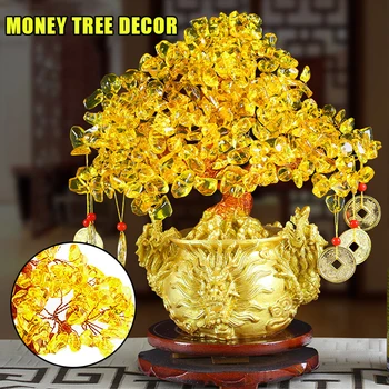 18cm Noroc Copac Galben de Aur de Cristal Norocos Bani de Avere Copac Feng Shui pentru Noroc de Avere Biroul de Acasă Decorare Ornament