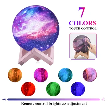 3/7/16 Culori LED-uri Galaxy Lampa de Atingere a Schimba Telecomanda LED Lumina de Noapte de Imprimare 3D Star Luna Lampa Decor Acasă Copii Creative Cadou