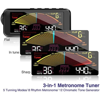 3 In1 Guitar Tuner Ecran LCD Mare Metronom Generator cu Clip pentru Cromatice Chitara B Ukulele, Vioara