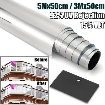 3Mx50cm / 5Mx50cm 15% VLT Chrome Silver Window Tint Film Solare Reflectorizante de Film Fereastră Un Fel de Confidențialitate Tentă