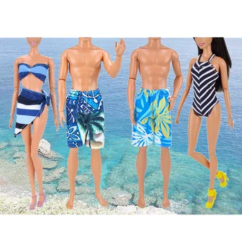 4 Seturi Fată Păpușă Jucărie de Vara costume de Baie Plaja Rochie ti se Potriveste Băiat Papusa Pantaloni de Plajă Haine Accesorii Ken pentru Barbie Jucarii Copil Fata Cadou