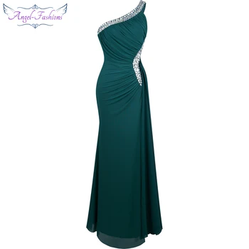 Angel-moda pe Un Umăr ștrasuri din Mărgele Nămol Încreți Rochie de Seara Drapat vestido de noiva 411 Verde