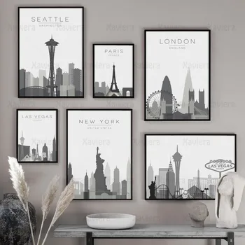 Arta modernă Postere si Printuri Harta Orașului Paris, Londra, New York, Las Vegas, Panza Pictura Acasă Decorare Dormitor Fara rama Poza
