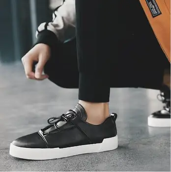 Barbati Pantofi 2018 Primăvară De Moda Pantofi Barbati Din Piele Dantela-Up De Culoare Neagra Plat Vulcanizat Pantofi De Zi Cu Zi 14