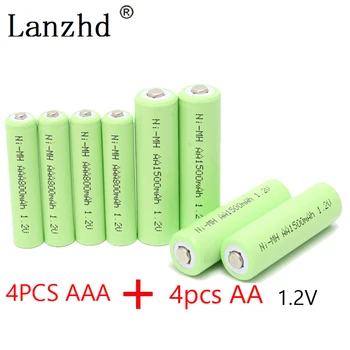 Baterii reîncărcabile AA 1.2 V AAA Baterii NI-MH 2A 3A Aluat 4BUC Baterii AA 1500MAH + 4BUC Baterii AAA 800MAH