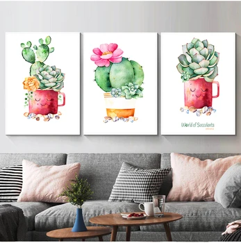 Cactus Plante Suculente Panza Pictura Nordică, Poster De Perete De Arta, Printuri Acuarelă Poze De Perete Pentru Camera De Zi Decor Neînrămate
