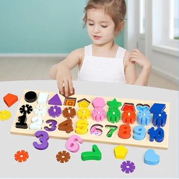 Copii Puzzle 3D Bord Jucarii din Lemn de Învățământ Montessori Jucării numărul de Culori Stiva Forma de Fulg de nea Puzzle Didactice