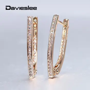 Davieslee 585 Crescut de Aur Hoop Cercei în Formă de V, Timp Clar Cubic Zircon Legăna Mark Cercei pentru Femei Fete Bijuterii DGE296