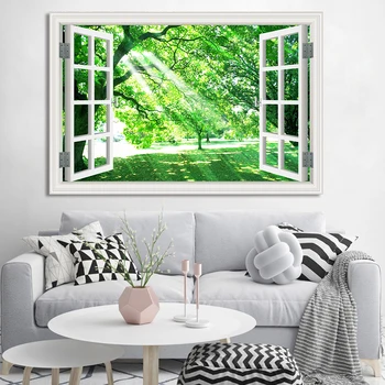 DDHH Ferestrei 3D View Perete de vinil Autocolant Peisaj de Munte Copac picturi Murale Detașabil Poster Pentru Camera de zi Bucatarie Autocolant