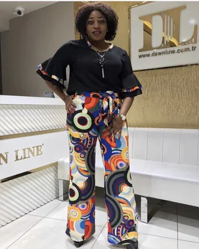 Elegant Set De Două Piese Femeile Flare Sleeve Top Si Pantaloni Largi Picior Set Plus Dimensiune Costume De Trening De Înaltă Calitate Set Haine Africane