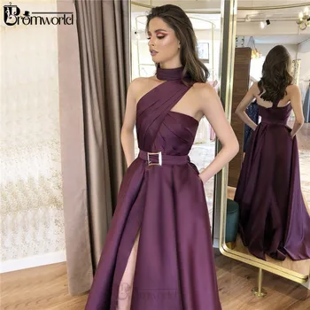 Elegant Violet Prom Rochii Lungi cu Buzunare a-Line pe Un Umăr Tăiat de Partid Satin Rochie de Bal 2020 Halat De Petrecere, Rochii de Seara