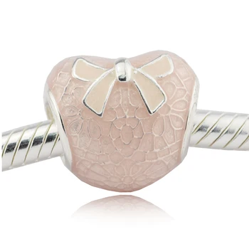 FANDOLA Argint 925 Funda Roz si Dantela Inima Farmecul Margele se Potrivește Original Pandora Brățară bijuterie Bijuterii pentru Femei kralen