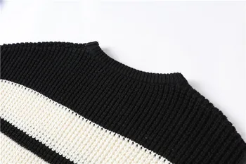 Femei Pulover Cu Dungi Trunchiate Pulover 2019 Toamna Iarna Dantela Mozaic Side Split Ridicat Scăzut De Moda Pulover Tricotate Streetwear