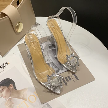Femei Sandale din PVC Transparent Cristal Pompe de Vară 2020 a Subliniat Ciudat Pantofi cu Toc Stiletto Doamnelor Soare Decor Sălbatic Zână Pantofi