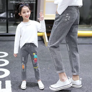 Fete Blugi Rupti Pentru Copii Nou Primavara Toamna Pantaloni De Moda Coreea Style Vintage Gaura Fata De Broderie Glezna-Lungime Blugi Denim
