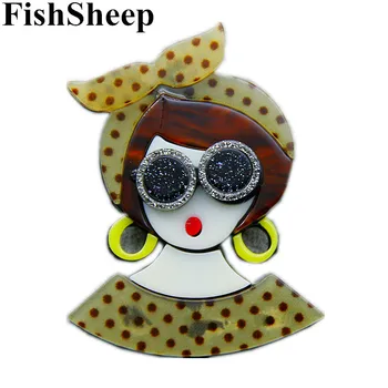 FishSheep 2020 Mare Acrilice Fata Brosa Pentru Femei Rășină De Desene Animate Minunat Fată Cu Ochelari Broșe Bijuterii De Moda Ace De Rever Cadou