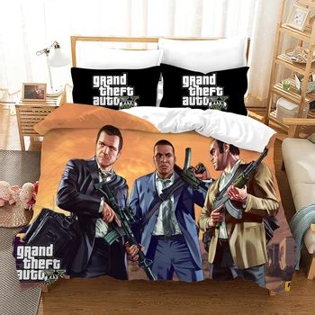 Grand Theft Auto V Imprimate 3D Set de lenjerie de Pat Carpetă Acopere Și Capac Plapuma fata de Perna Dormitor, Camera Copil Decora