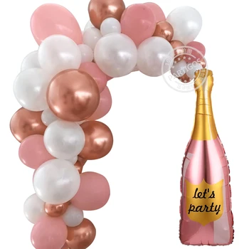 Hai să petrecem o sticlă de culoare roz balon 36 inch ceașcă mare de baloane folie roz din latex alb rose gold metalica pentru nunta, petrecere de aniversare