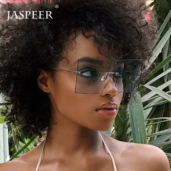 JASPEER Supradimensionate fără ramă Pătrată ochelari de Soare pentru Femei la Modă Doamnelor Moda Retro Ochelari de Soare Maro Rosu Fumuriu Culoare Lentile UV400