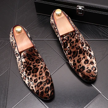 Leopard de imprimare bărbați mocasini piele de căprioară vacă din piele pantofi de petrecere club de noapte rochie de alunecare pe pantofi pentru vara adidași confortabil zapatos hombre