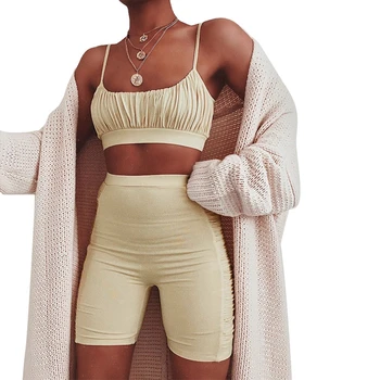 Moda De Vara Pentru Femei Seturi De Culoare Solidă Sexy Strapless Fără Mâneci Dantelă-Up Backless Pantaloni Scurți De Înaltă Talie De Sex Feminin Sport