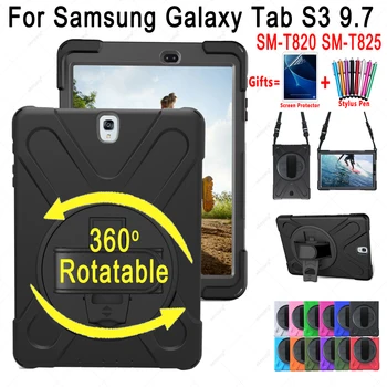 Mâna Curea de Umăr Caz pentru Samsung Galaxy Tab S3 9.7 SM-T820 SM-T825 Copii în condiții de Siguranță la Șocuri 360 Rotativ husa pentru Tableta cu Coarda