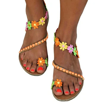 New Sosire Femei Boho Colorate de Flori Curele Încrucișate Inel de Picior Plat Sandale Pentru Vara Plaja Doamnelor drăguț 2020 Moda Roman -DSA