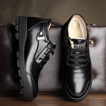 Noi 2020 Cizme De Iarna Barbati Din Piele Pantofi De Pluș Cald Pantofi Cu Talpă Groasă Mens Glezna Cizme Maro Negru De Bumbac, Încălțăminte A2847