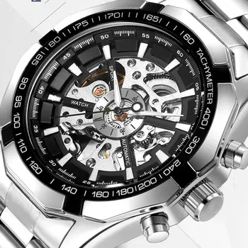 Oamenii de Afaceri de Moda Hollow Automat Mechanical Ceas de Lux din Oțel Inoxidabil Curea Casual Creative Impermeabil Ceas reloj hombre
