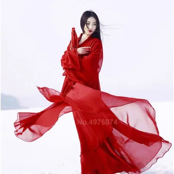 Orientală Tradițională Chineză Hanfu Rochie pentru Femei Roșu Solid Plus Dimensiune Șifon dansuri Populare Costume Femei Vintage Tang Costum