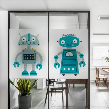 Personalizate Desene animate Robot mată, opacă electrostatic film birou, living, camera pentru copii dormitor baie fereastra film