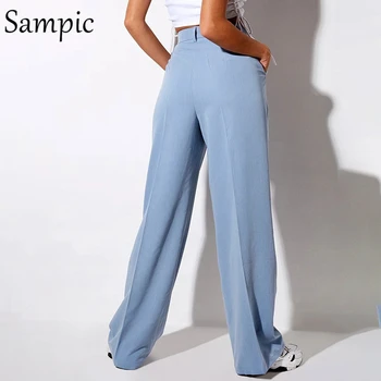 Sampic Primăvară Feminin Clasic Elegant De Birou Doamnelor Sacou Pantaloni Pantaloni Largi Femei De Talie Mare Formale Pantaloni Drepte 2020