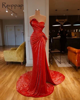 Stralucitoare Rochie De Seara Lunga 2020 Elegant Iubito Sirena Stil Dubai Femei Din Africa Red Sequin Rochii Formale Cu Trenul