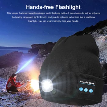 În aer liber Noaptea de Funcționare Pescuit de Noapte Bluetooth Palarie Cald 5.0 Bluetooth Muzica tridimensionale Tricotate Pălărie de Iluminat cu Led