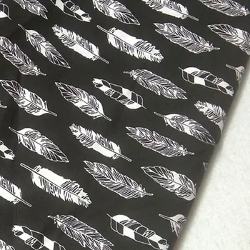 Țesătură din Bumbac viaPhil 50x105cm Alb Negru Pene Imprimate Tesatura de Bumbac DIY Mozaic Textil Țesut Decor Acasă